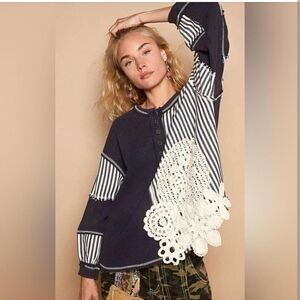 POL Navy and White Striped Tunic